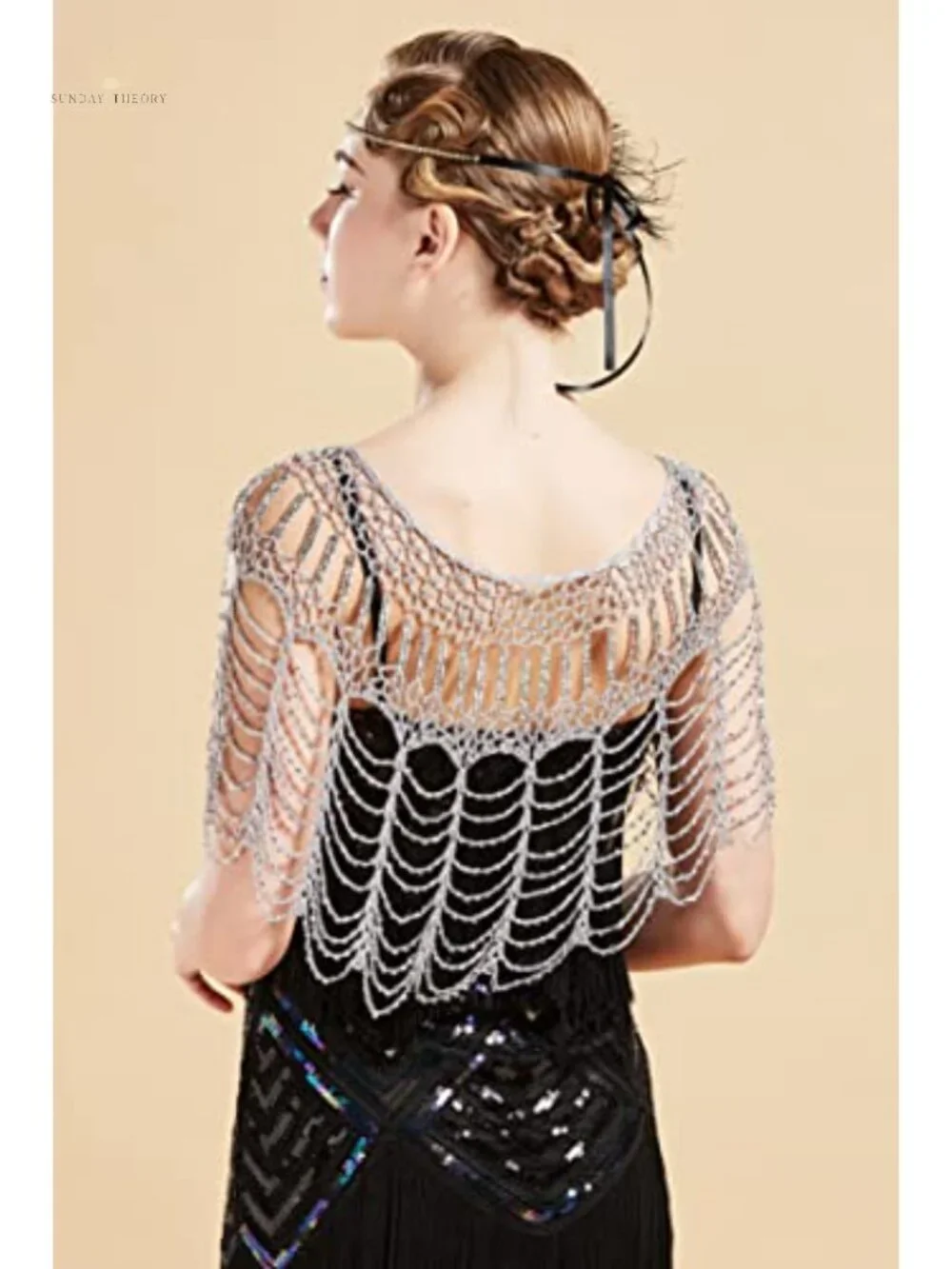 1920s Beaded Shawl Wrap Evening Cape Flapper Cover Up Vintage Style One Size